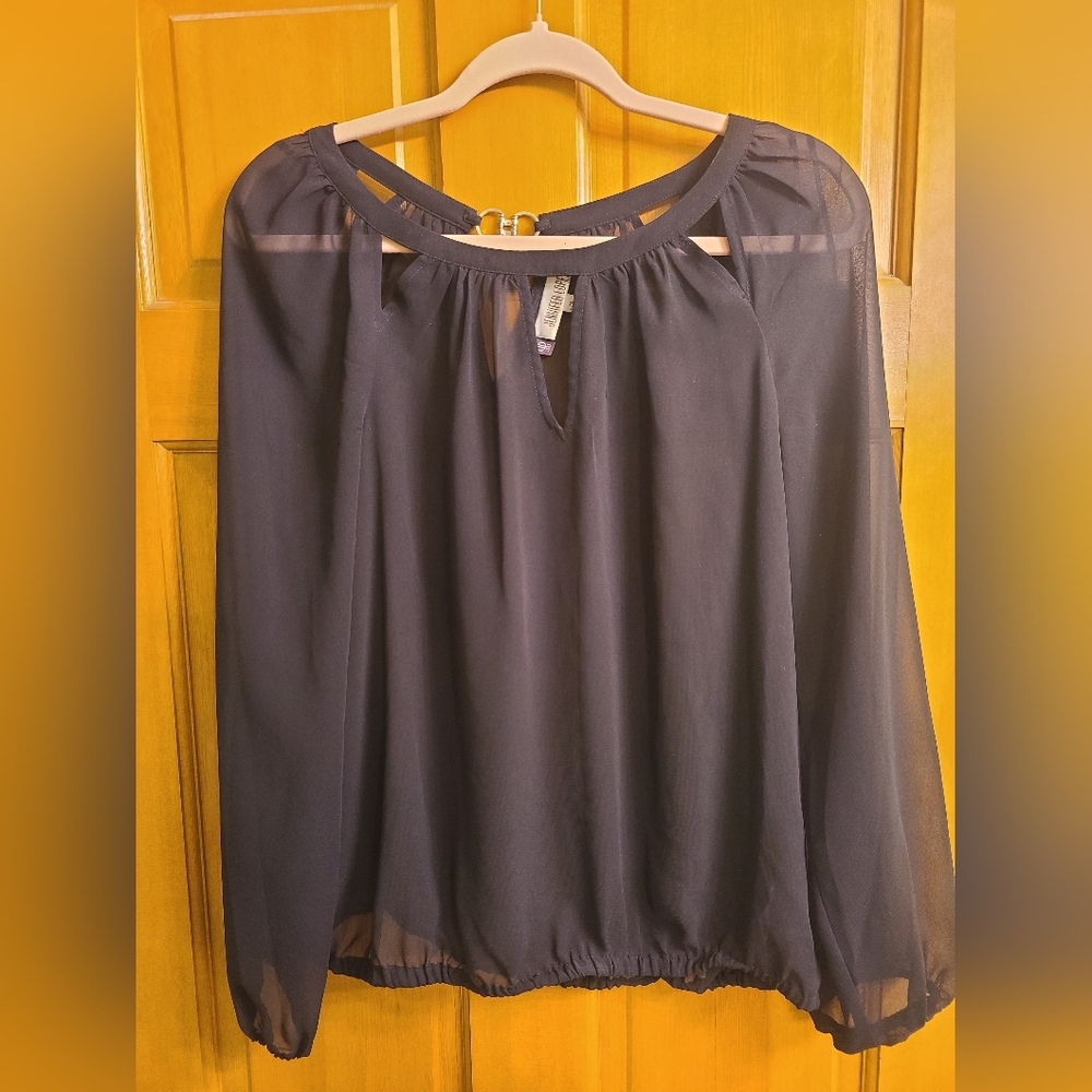 Jennifer Lopez Black Sheer Long-Sleeved Shirt Size M